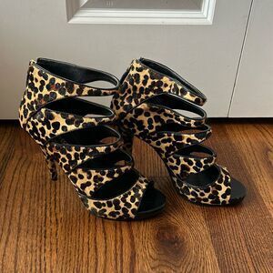 Nine West Calf Hair Leopard Print Cage Heels Size 8.5